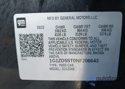 2022 Chevrolet Malibu Lt from USA, damaged, VIN 1G1ZD5ST0NF206643